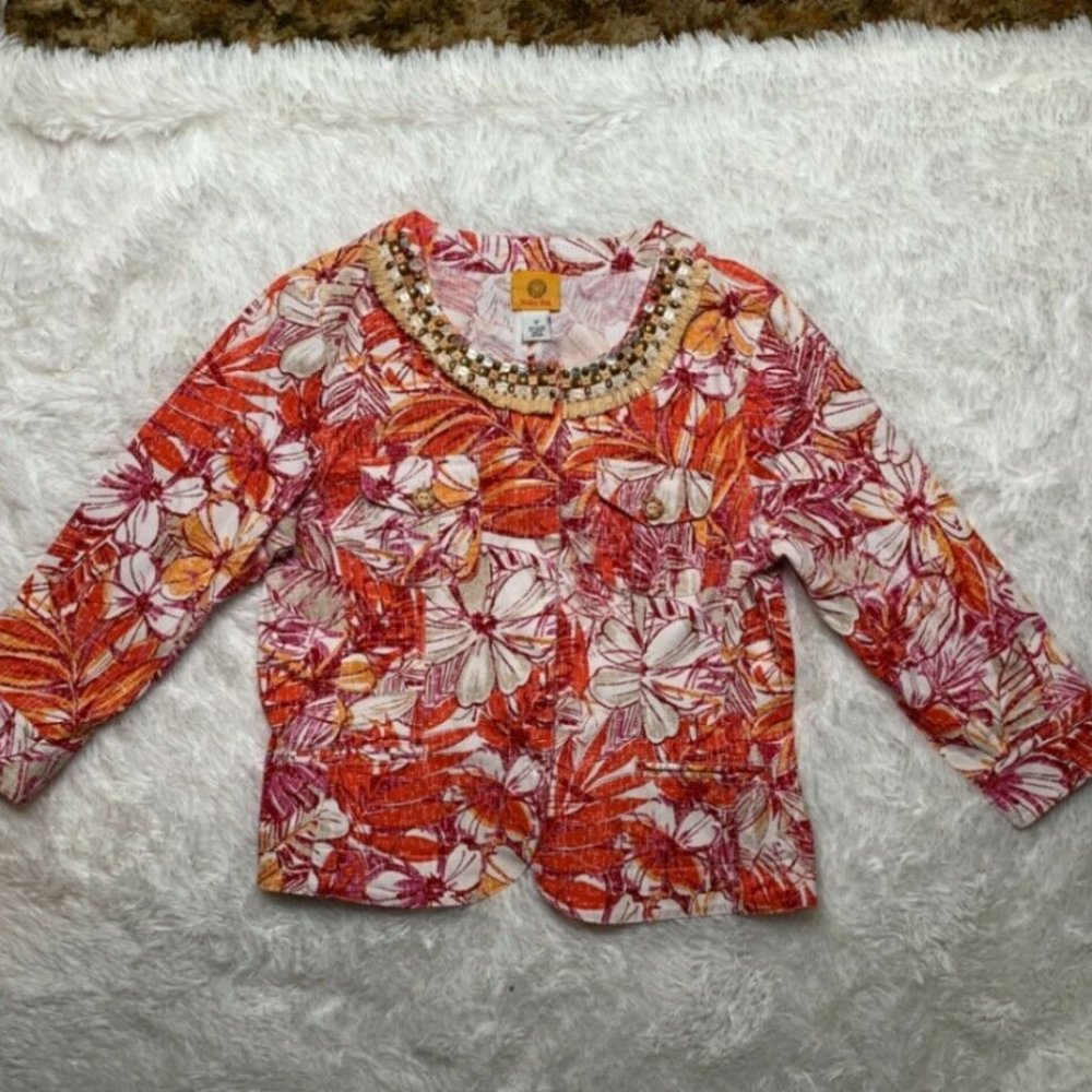 Ruby Rd Womens Multicolor Floral Full Sleeves Top